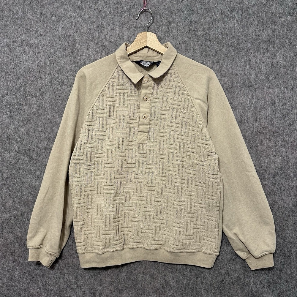 Vintage Knightsbridge Polo Sweatshirt Beige Textured Long Sleeve Men's XL